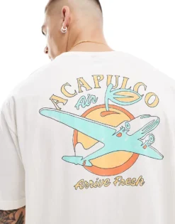 ONLY & SONS Relaxed Fit T-shirt With Acapulco Back Print In Off White For Men Cloud Dancer -Modern Clothing Shop 206194897 3