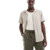 ONLY & SONS Pull On Linen Mix Short In Khaki Stripe For Men Olive Night