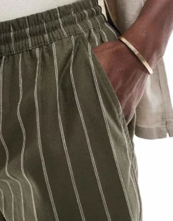 ONLY & SONS Pull On Linen Mix Short In Khaki Stripe For Men Olive Night -Modern Clothing Shop 206194927 4