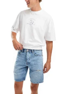 ONLY & SONS Regular Fit Distressed Denim Shorts In Light Blue Wash For Men Light Blue Denim -Modern Clothing Shop 206194993 1 lightbluedenim 1