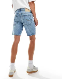 ONLY & SONS Regular Fit Distressed Denim Shorts In Light Blue Wash For Men Light Blue Denim -Modern Clothing Shop 206194993 3