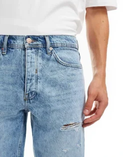 ONLY & SONS Regular Fit Distressed Denim Shorts In Light Blue Wash For Men Light Blue Denim -Modern Clothing Shop 206194993 4