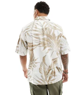 ONLY & SONS Relaxed Fit Ripstop Shirt In Tonal Leaf Print For Men Antique White -Modern Clothing Shop 206194994 3