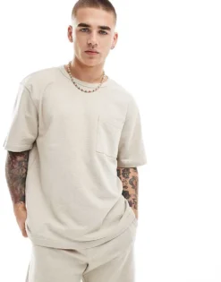 ONLY & SONS Relaxed Fit Textured T-shirt Co-ord In Beige For Men Silver Lining -Modern Clothing Shop 206195115 1 silverlining 1