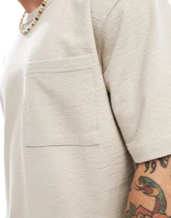 ONLY & SONS Relaxed Fit Textured T-shirt Co-ord In Beige For Men Silver Lining -Modern Clothing Shop 206195115 4