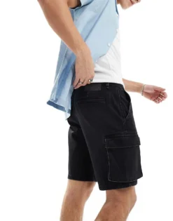 ONLY & SONS Slim Fit Denim Cargo Short In Washed Black For Men