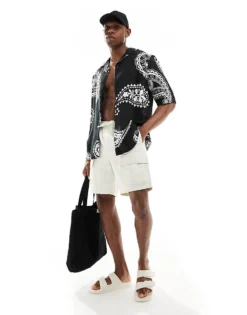 ONLY & SONS Revere Collar Shirt With Paisley Print In Black For Men -Modern Clothing Shop 206195177 4