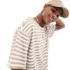 ONLY & SONS Oversize T-shirt With White & Beige Stripe For Men Chinchilla