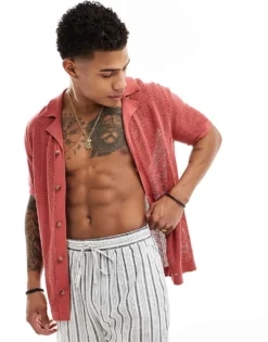 ONLY & SONS Open Knit Shirt In Washed Red For Men Dusty Cedar -Modern Clothing Shop 206195386 1 dustycedar 1