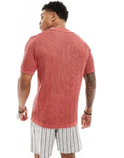 ONLY & SONS Open Knit Shirt In Washed Red For Men Dusty Cedar -Modern Clothing Shop 206195386 3
