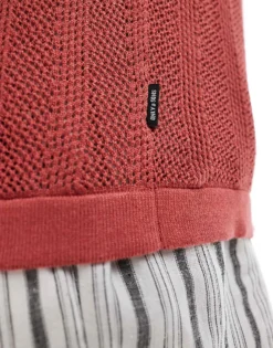 ONLY & SONS Open Knit Shirt In Washed Red For Men Dusty Cedar -Modern Clothing Shop 206195386 4