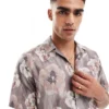 ONLY & SONS Revere Collar Regular Fit Shirt With Blurred Floral Print For Men Moonstruck