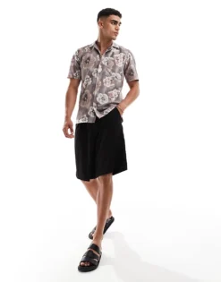 ONLY & SONS Revere Collar Regular Fit Shirt With Blurred Floral Print For Men Moonstruck -Modern Clothing Shop 206195521 4