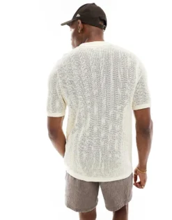 ONLY & SONS Open Knit Shirt In Off White For Men Antique White -Modern Clothing Shop 206195531 4