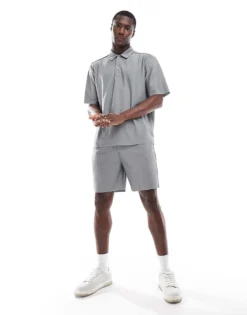 ONLY & SONS Oversized Pleated Polo Co-ord In Grey