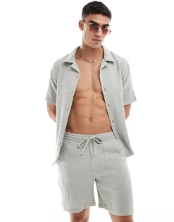 ONLY & SONS Cheesecloth Shirt & Shorts Co-ord In Light Sage -Modern Clothing Shop 206195593 1 wroughtiron 1