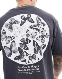 ONLY & SONS Relaxed Fit T-shirt With Butterfly Back Print In Washed Black For Men -Modern Clothing Shop 206195654 4