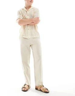 ONLY & SONS Linen Mix Loose Fit Trousers In Beige For Men Silver Lining -Modern Clothing Shop 206195681 1 silverlining 1