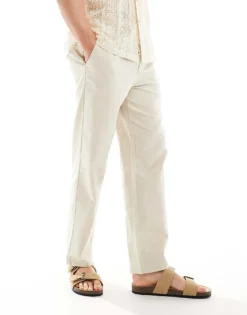 ONLY & SONS Linen Mix Loose Fit Trousers In Beige For Men Silver Lining -Modern Clothing Shop 206195681 5