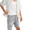 ONLY & SONS Regular Fit Distressed Denim Shorts In Washed Grey For Men Light Grey Denim