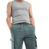 ONLY & SONS Pull On Linen Mix Cargo Short In Teal For Men Balsam Green