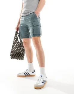 ONLY & SONS Pull On Linen Mix Cargo Short In Teal For Men Balsam Green -Modern Clothing Shop 206195816 4