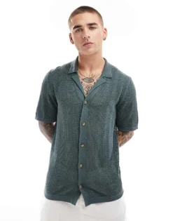 ONLY & SONS Open Knit Shirt In Teal For Men Balsam Green -Modern Clothing Shop 206195852 1 balsamgreen 1