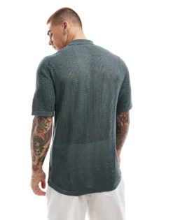 ONLY & SONS Open Knit Shirt In Teal For Men Balsam Green -Modern Clothing Shop 206195852 4