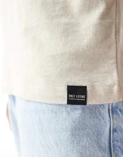 ONLY & SONS Revere Collar Polo In Beige For Men Silver Lining -Modern Clothing Shop 206195879 3