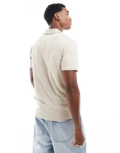 ONLY & SONS Revere Collar Polo In Beige For Men Silver Lining -Modern Clothing Shop 206195879 4