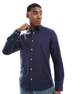 ONLY & SONS Linen Mix Long Sleeve Shirt In Navy For Men Night Sky -Modern Clothing Shop 206195916 1 nightsky 1