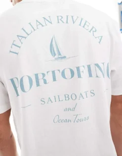 ONLY & SONS Relaxed Fit T-shirt With Portofino Back Print In Off White For Men Bright White -Modern Clothing Shop 206212775 4