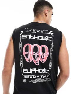 ONLY & SONS Oversized Vest With Euphoric Back Print In Black For Men