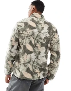 ONLY & SONS Zip Through Fleece In Green Leaf Print For Men Grey Pinstripe Aop -Modern Clothing Shop 206299475 3