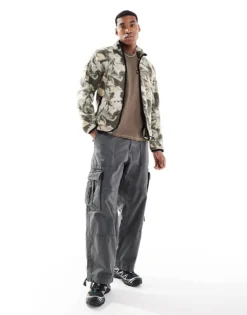 ONLY & SONS Zip Through Fleece In Green Leaf Print For Men Grey Pinstripe Aop -Modern Clothing Shop 206299475 4