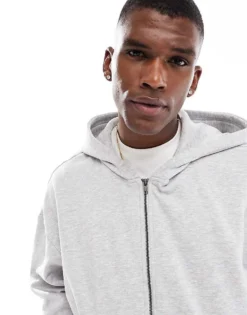 ONLY & SONS Oversized Zip Thru Hoodie In Light Grey For Men Light Grey Melange -Modern Clothing Shop 206299680 4