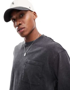 ONLY & SONS Oversized Long Sleeve T-shirt In Washed Black For Men