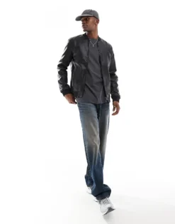 ONLY & SONS Faux Leather Bomber Jacket In Black For Men -Modern Clothing Shop 206300046 3