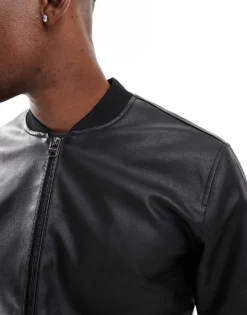 ONLY & SONS Faux Leather Bomber Jacket In Black For Men -Modern Clothing Shop 206300046 4