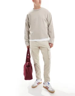 ONLY & SONS Tapered Fit Cargo Trouser In Stone For Men Silver Lining -Modern Clothing Shop 206300099 1 silverlining 1