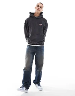 ONLY & SONS Relaxed Fit Hoodie With NY Print In Washed Black For Men -Modern Clothing Shop 206300166 3