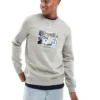 ONLY & SONS Crew Neck Sweat With NY Photo Print In Washed Light Grey For Men Limestone