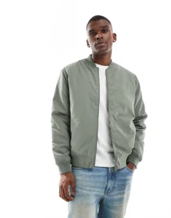 ONLY & SONS Zip Through Bomber Jacket In Sage For Men Agave Green