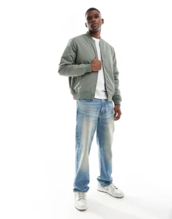 ONLY & SONS Zip Through Bomber Jacket In Sage For Men Agave Green -Modern Clothing Shop 206300313 4