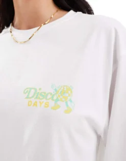 ONLY & SONS Oversized T-shirt With Disco Back Print In White For Unisex Bright White -Modern Clothing Shop 206308910 3