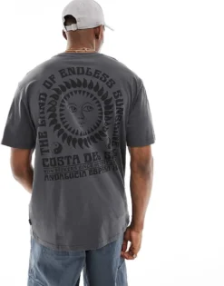ONLY & SONS Relaxed T-shirt With Sun Back Print In Grey For Men Grey Pinstripe