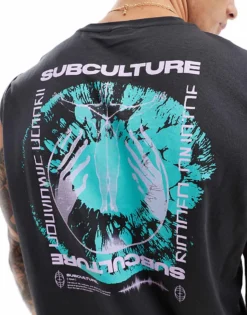 ONLY & SONS Oversized Vest With Subculture Back Print In Charcoal For Men Phantom -Modern Clothing Shop 206308976 4