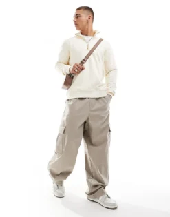 ONLY & SONS High Neck 1/4 Zip Sweater In Cream For Men Antique White -Modern Clothing Shop 206316875 1 antiquewhite 1