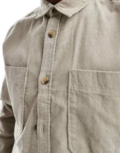 ONLY & SONS Cord Overshirt In Beige For Men Silver Lining -Modern Clothing Shop 206316905 3