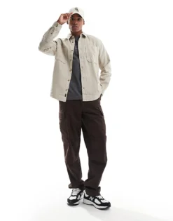 ONLY & SONS Cord Overshirt In Beige For Men Silver Lining -Modern Clothing Shop 206316905 4